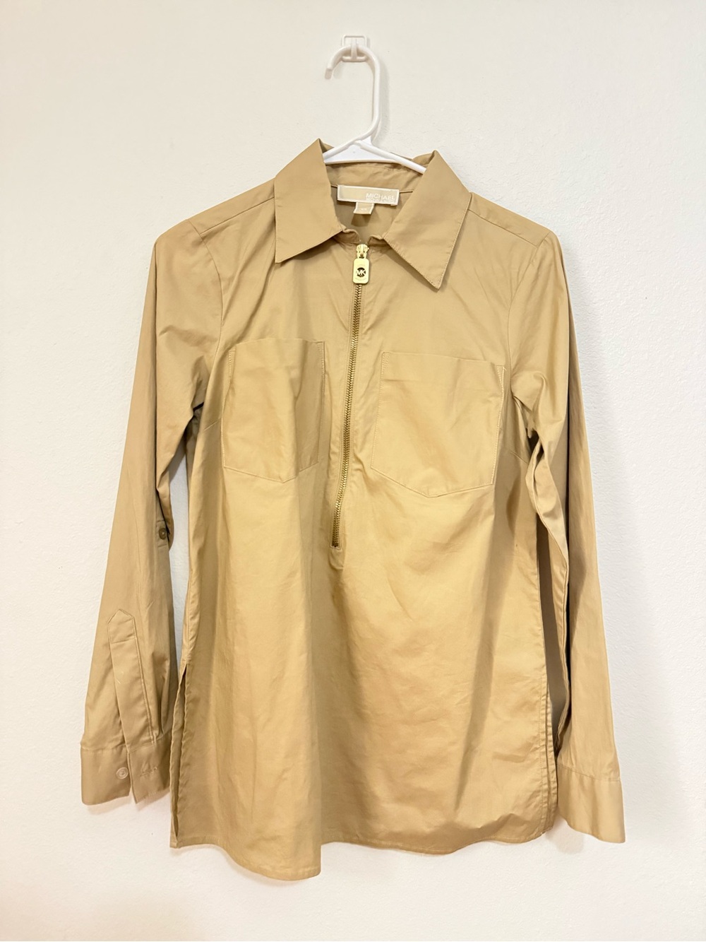 Michael Kors Women's Long-Sleeve Half-Zip Button Down Shirt — Tan